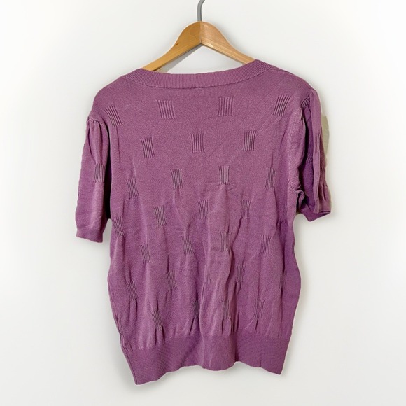 Womens V Neck Short Sleeve Knit Sweater Pullover Purple Textured Size XL - Picture 6 of 6